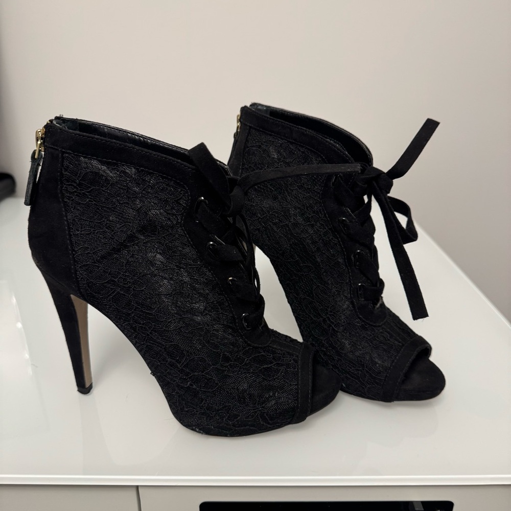 Nine West Black Lace Lace-Up Women's Heels